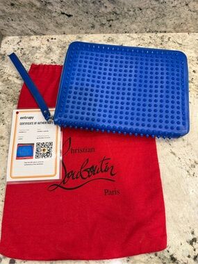 Christian Louboutin Electric Blue Spike Zip Tablet Sleeve with Dust Bag and COA